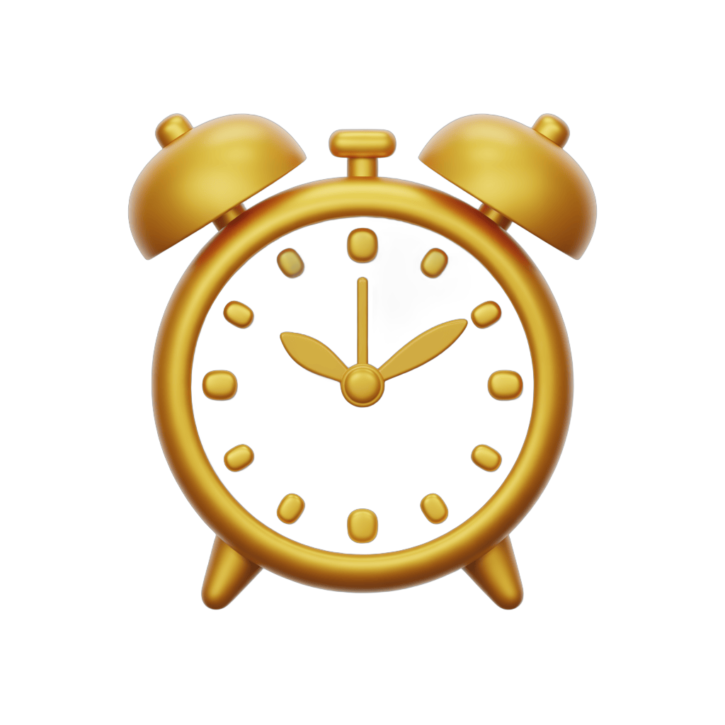Gold alarm clock illustration for time management and productivity designs PNG - transparent background