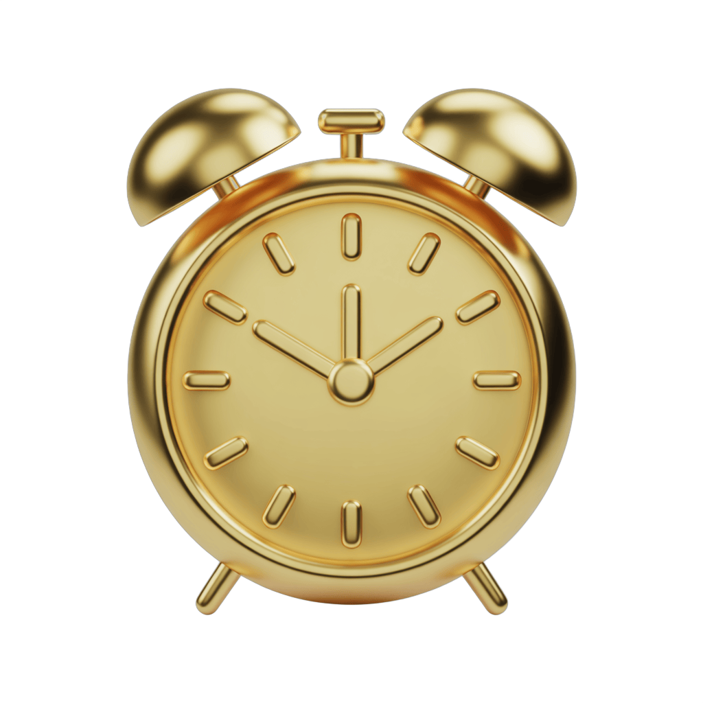Gold alarm clock illustration isolated transparent background clipart graphic element PNG - transparent background