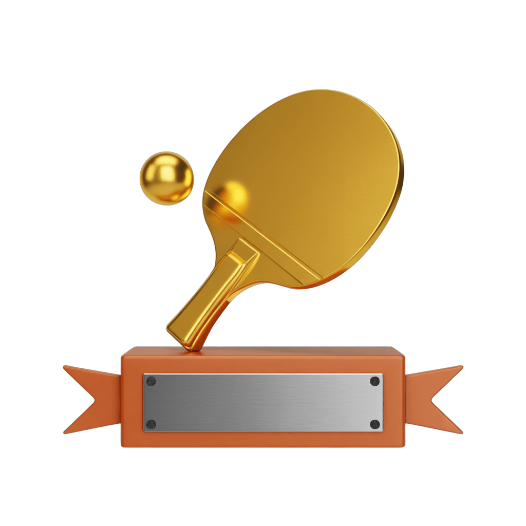 Gold medal award badge with table tennis paddle and ball for sports event trophy design PNG - transparent background