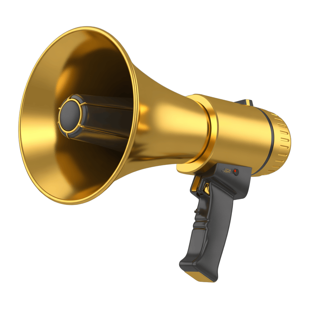 Gold megaphone clipart isolated transparent background graphic element PNG - transparent background