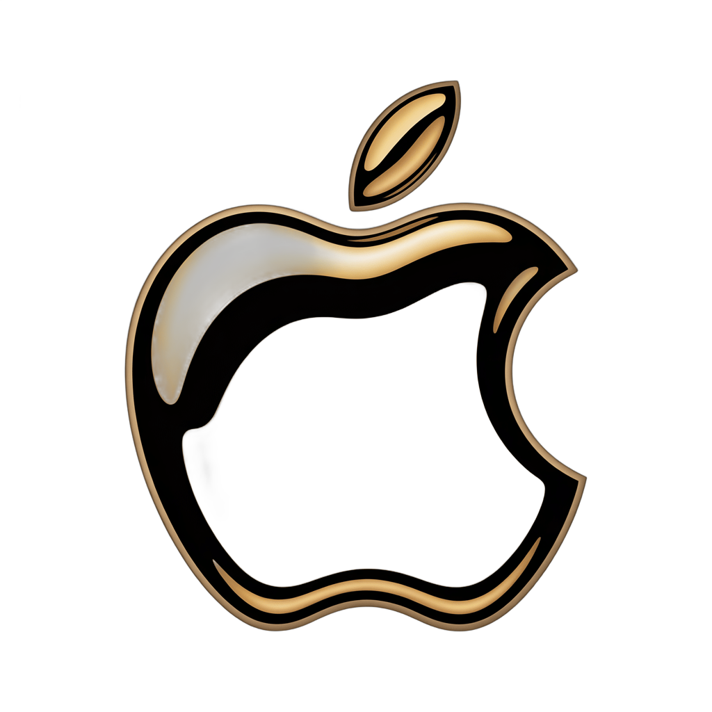 Gold metallic apple logo isolated clipart for branding and corporate design projects PNG - transparent background