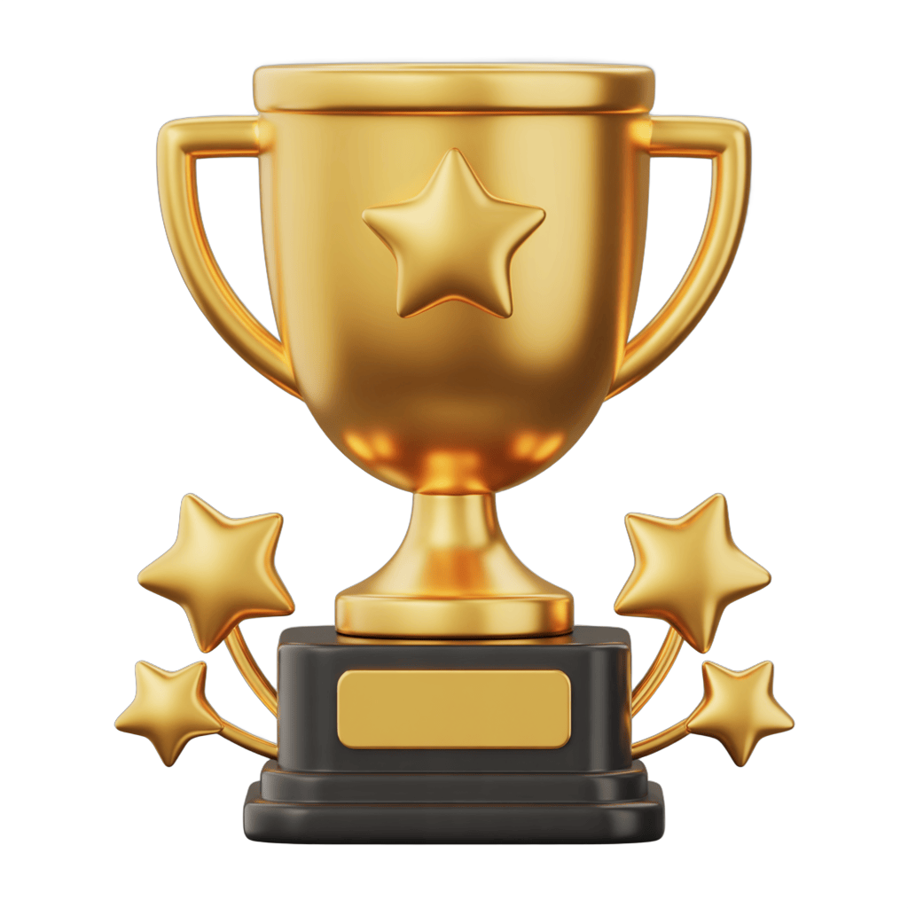 Gold trophy cup with star and laurels isolated clipart for awards ceremonies and achievement badges PNG - transparent background