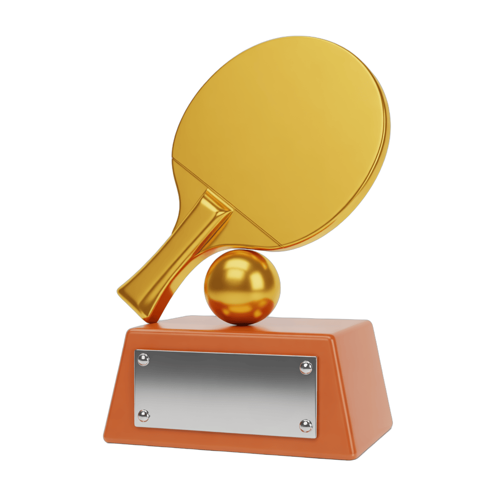 Gold trophy with table tennis paddle and ball for sports awards and event prizes PNG - transparent background
