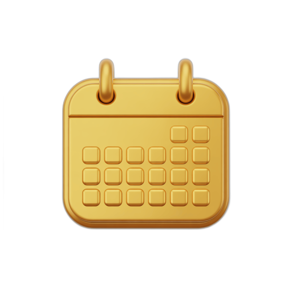 Golden 3d cartoon calendar page clipart for planning and scheduling events PNG - transparent background