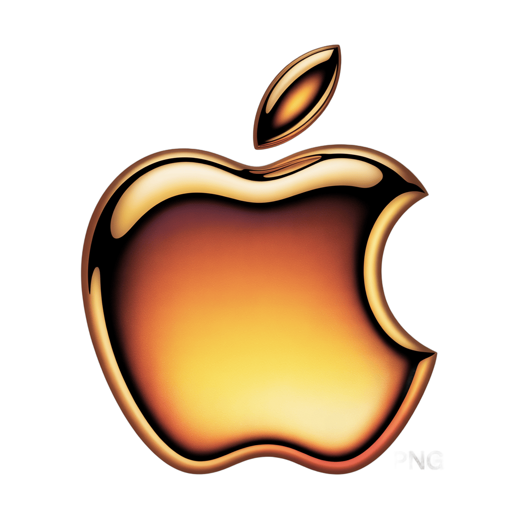 Golden apple logo isolated clipart graphic element for branding and corporate design PNG - transparent background