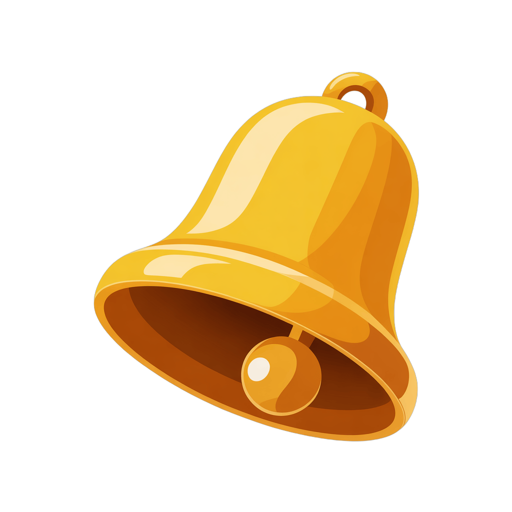 Golden bell notification icon for alerts events holidays and celebrations PNG - transparent background