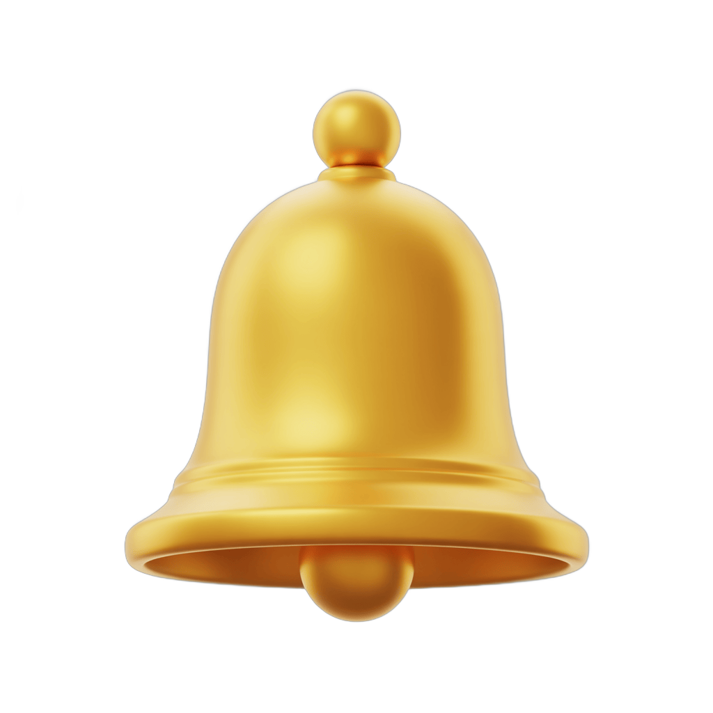 Golden bell notification icon isolated transparent background graphic element PNG - transparent background