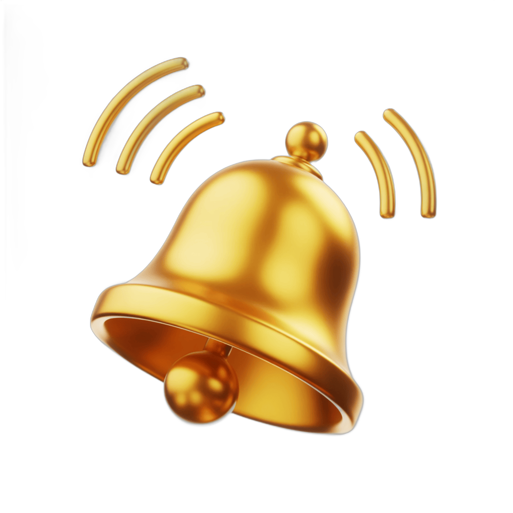 Golden bell notification sound icon isolated transparent background clipart graphic element PNG - transparent background