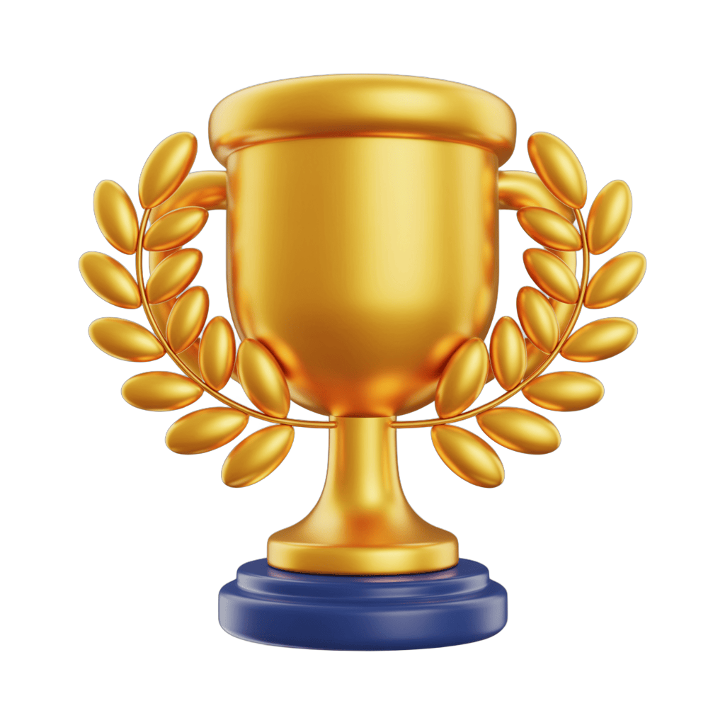 Golden trophy cup with laurel wreath isolated clipart for awards ceremonies and achievement recognition PNG - transparent background