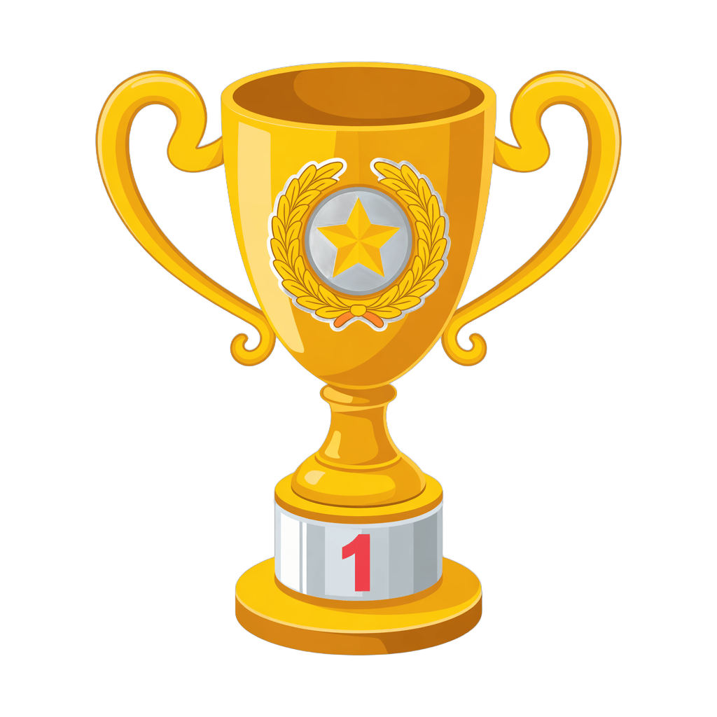 Golden trophy with star and laurel wreath celebrating first place achievement for awards events PNG - transparent background