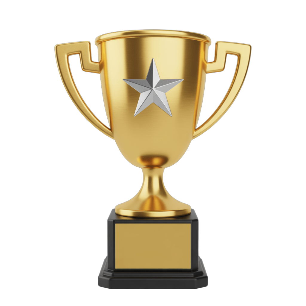 Golden trophy with star award cup for achievement success competition event celebration PNG - transparent background