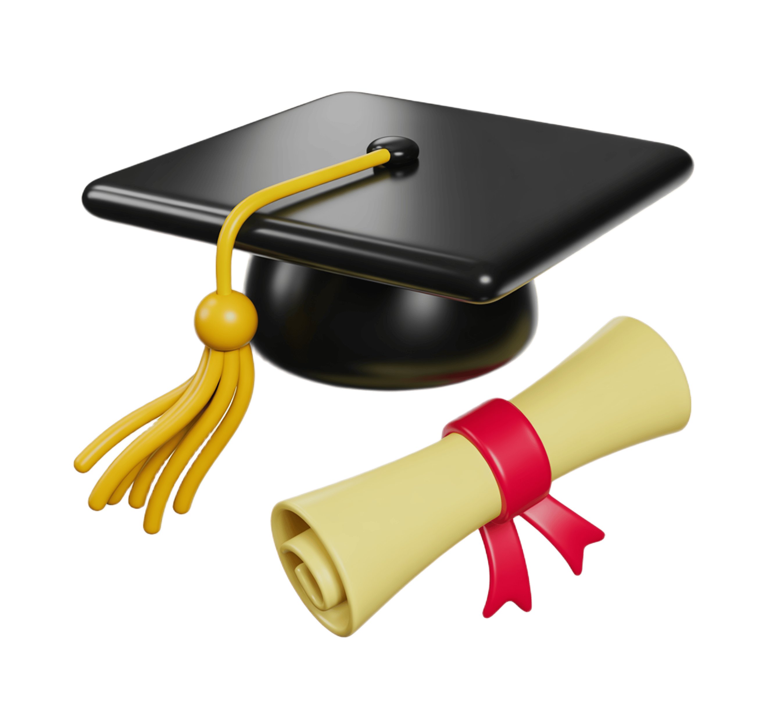 Graduation celebration 3d illustration with cap and diploma for academic achievement awards PNG - transparent background
