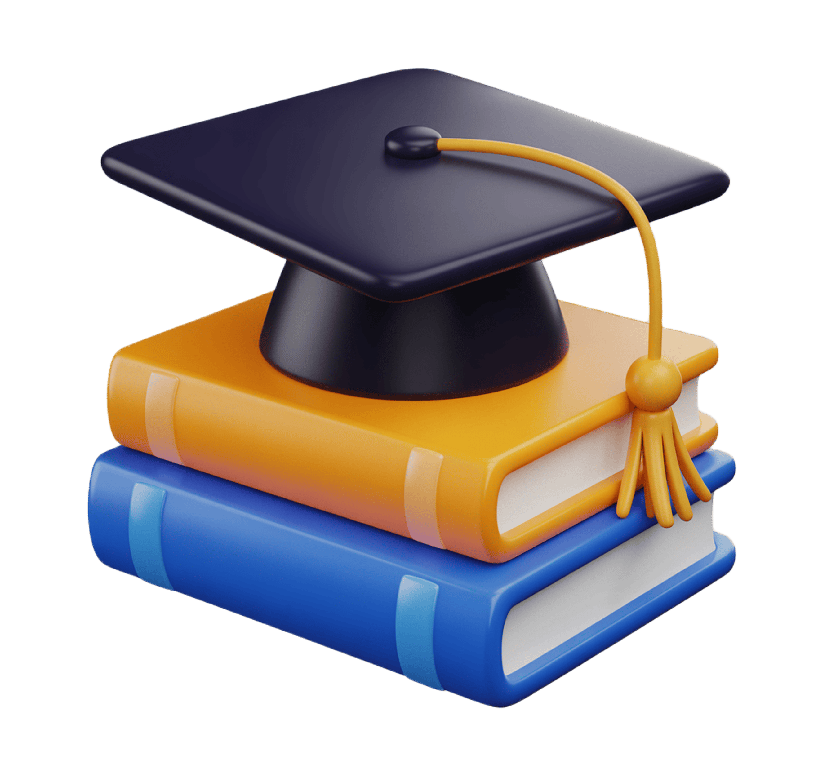 Graduation celebration icon with cap and books for academic achievement awards and diplomas PNG - transparent background