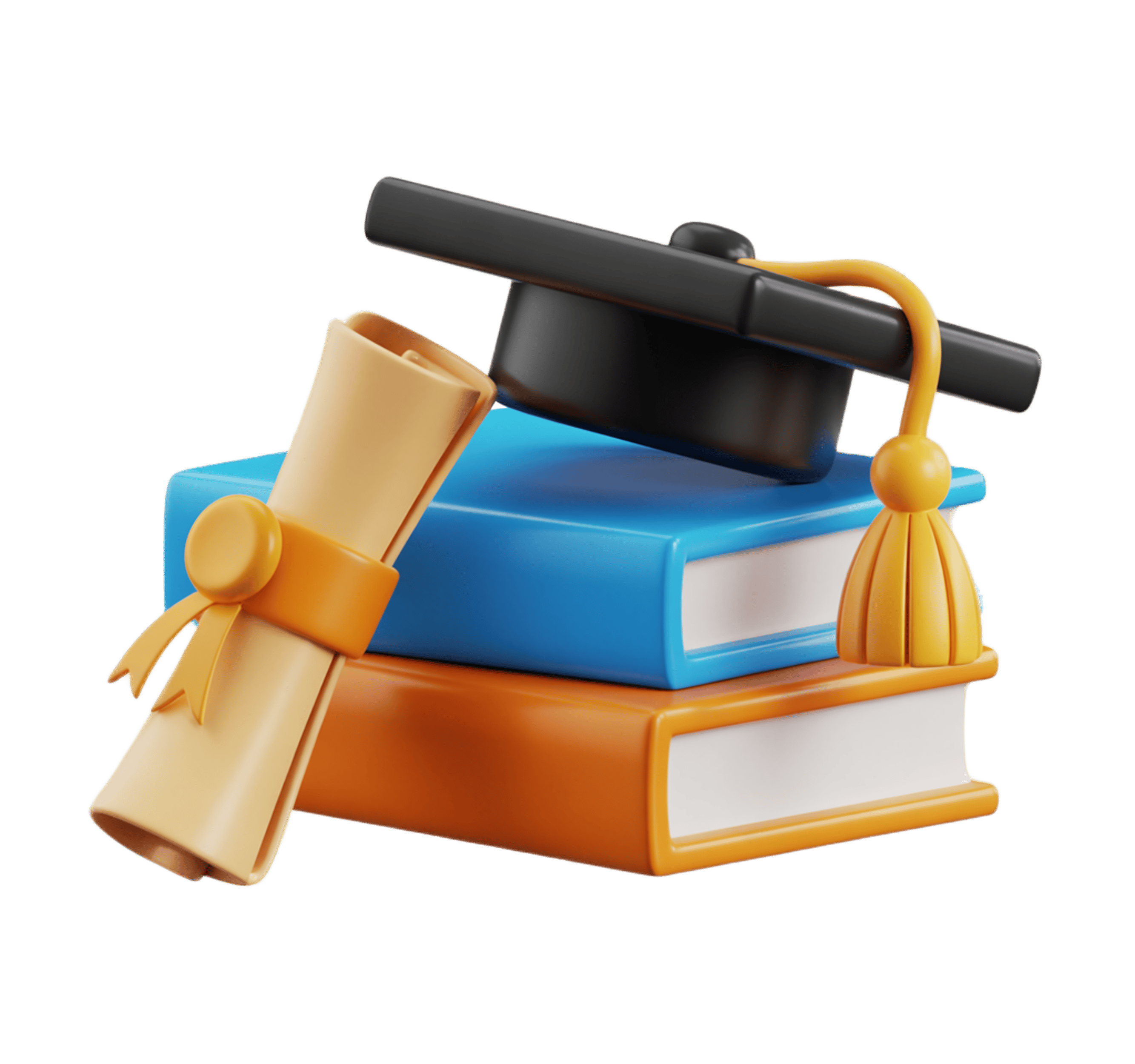 Graduation celebration illustration with diploma and colorful books for academic achievement awards PNG - transparent background