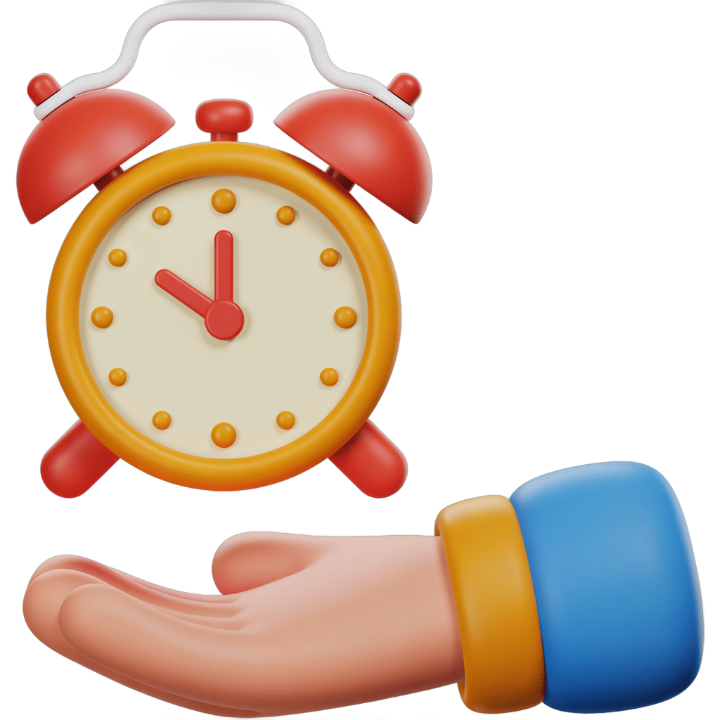 Hand holding colorful alarm clock illustration for time management and productivity designs PNG - transparent background