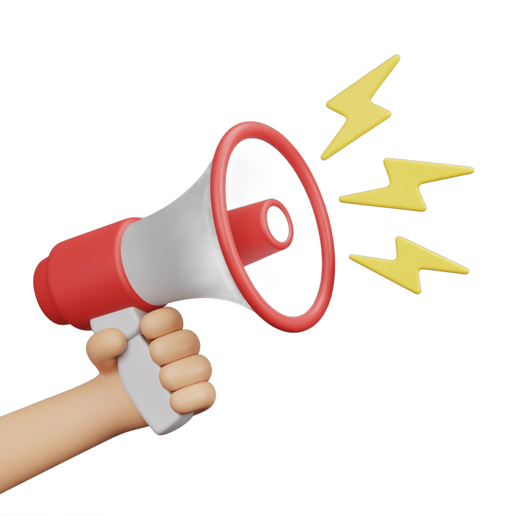 Hand holding megaphone with lightning bolts announcing important news or event PNG - transparent background