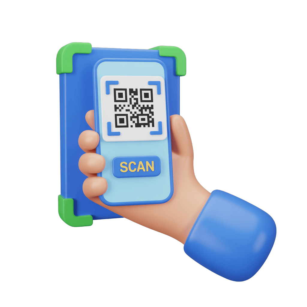Hand holding mobile qr scanner with scan button and transparent background PNG - transparent background