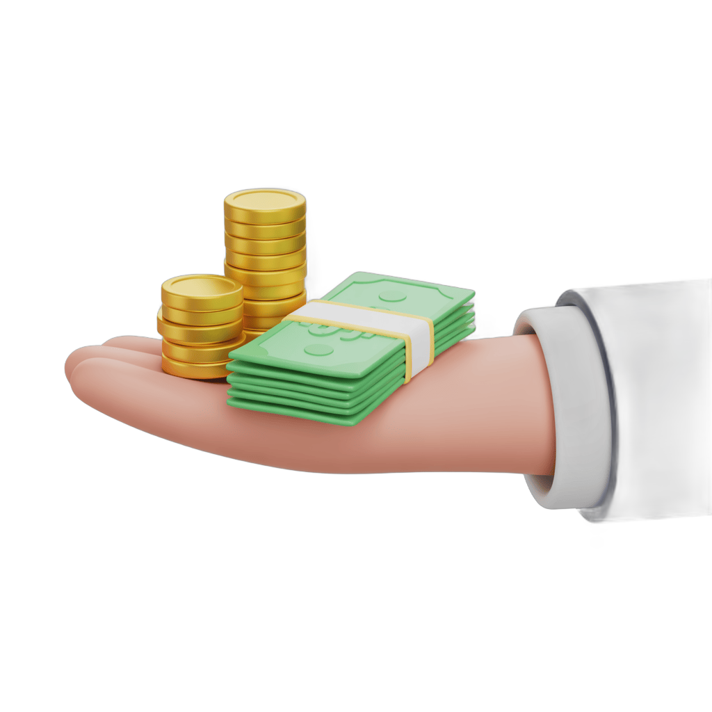 Hand holding stack of money and gold coins for business success and financial growth illustration PNG - transparent background