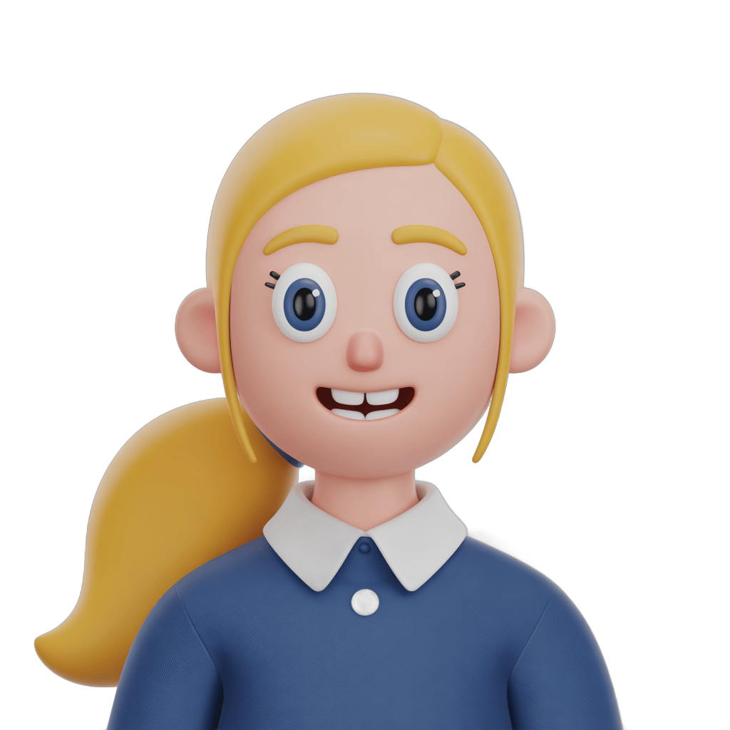 Happy blonde girl in blue school uniform with ponytail for children education website or app design PNG - transparent background