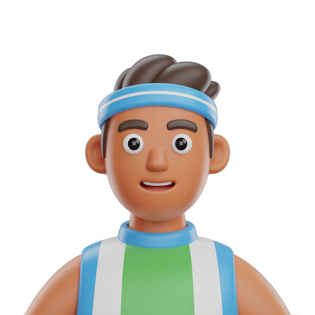 Happy cartoon athlete with headband and sports jersey for fitness apparel marketing and wellness content PNG - transparent background