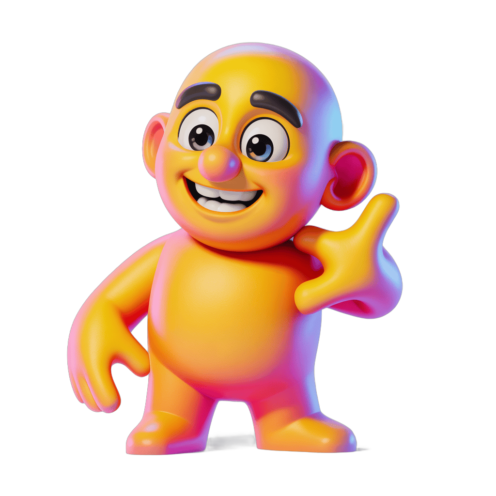 Happy cartoon bald character waving hand cheerful isolated clipart PNG - transparent background