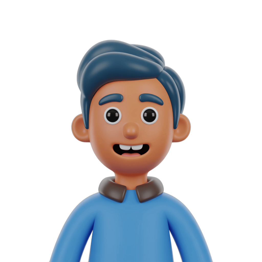Happy cartoon boy character with blue hair in casual sweater for digital illustrations and presentations PNG - transparent background