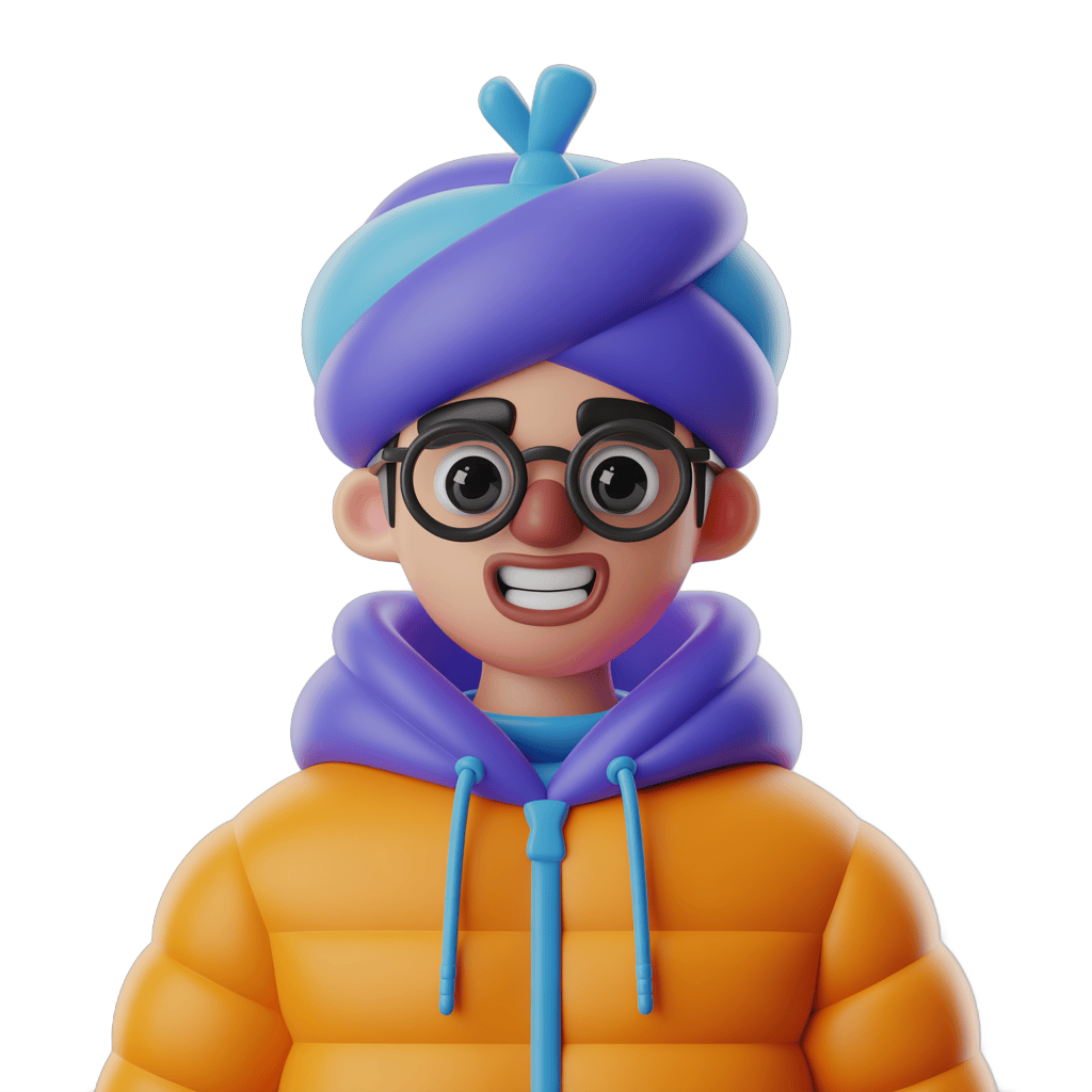 Happy cartoon boy with glasses wearing colorful turban and hoodie for cheerful illustrations and designs PNG - transparent background