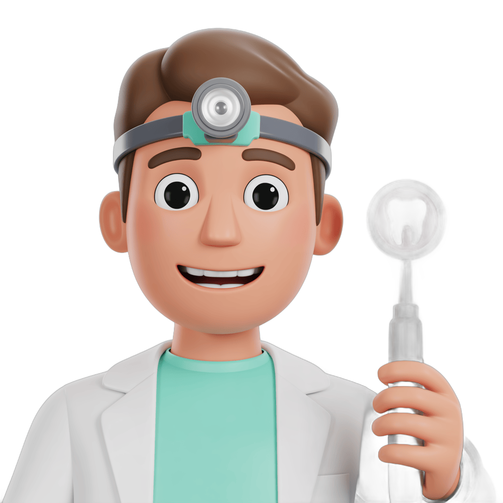 Happy cartoon dentist with syringe holding tooth for dental clinic website or presentation PNG - transparent background