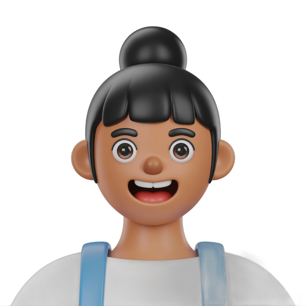 Happy cartoon girl with hair tied up in bun wearing apron for cooking or baking illustrations PNG - transparent background