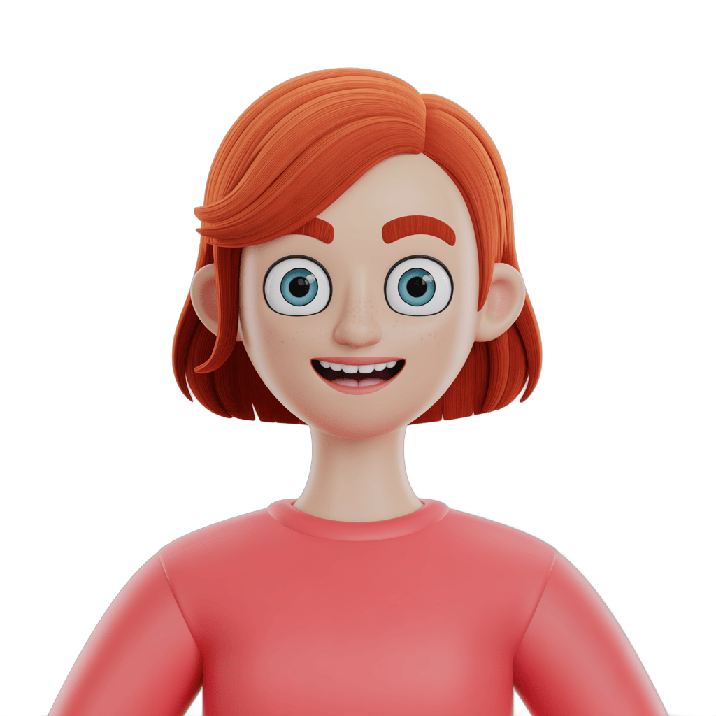 Happy cartoon girl with red hair smiling isolated transparent background clipart PNG - transparent background