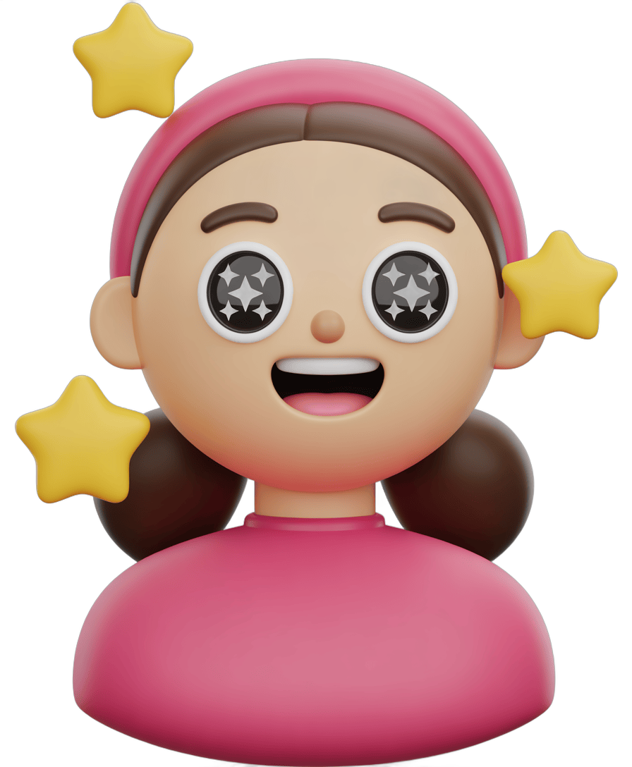 Happy cartoon girl with stars celebrating joyful birthday party event PNG - transparent background