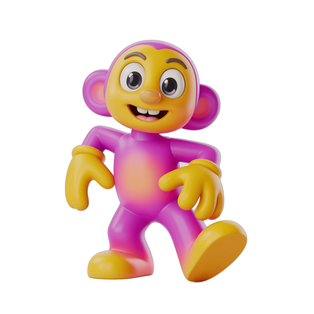 Happy cartoon monkey character running isolated transparent background clipart PNG - transparent background