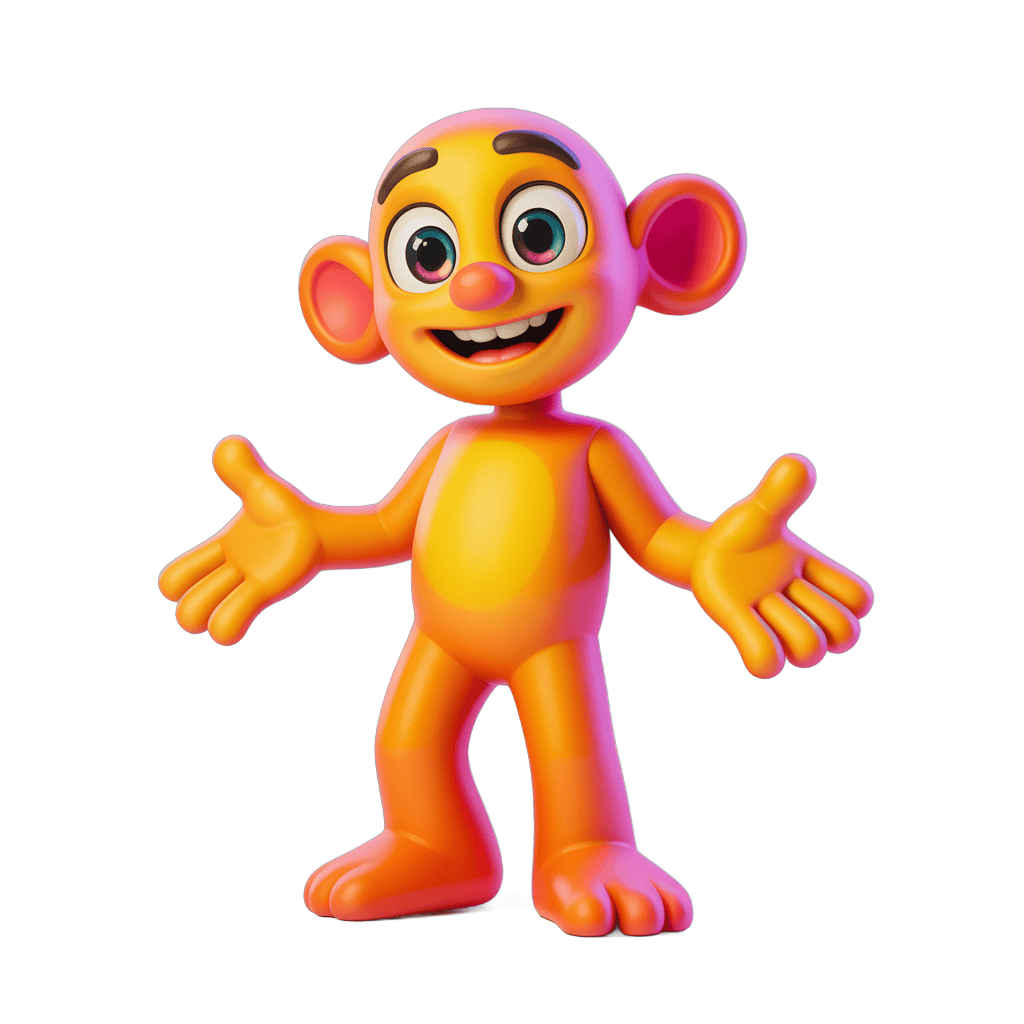 Happy cartoon monkey character with arms outstretched isolated transparent background PNG - transparent background