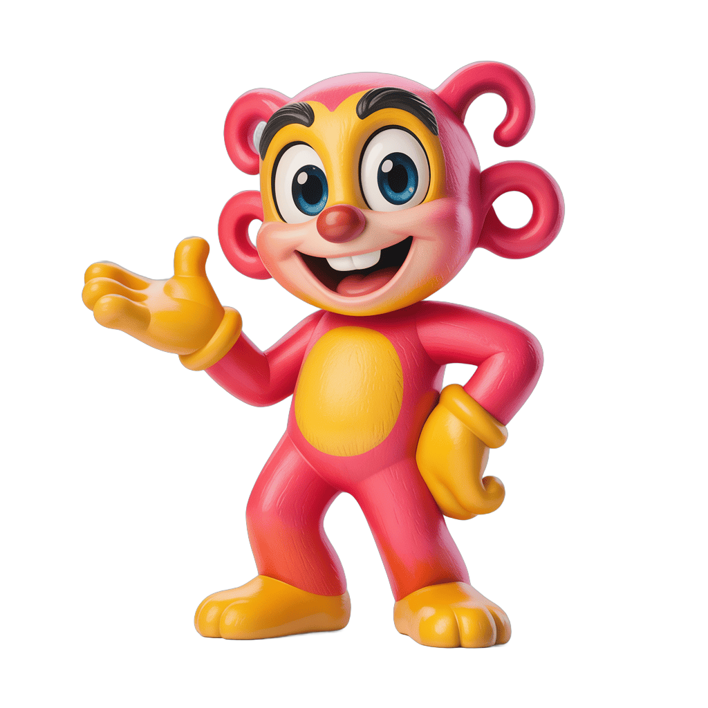 Happy cartoon monkey toy character waving for children illustrations PNG - transparent background