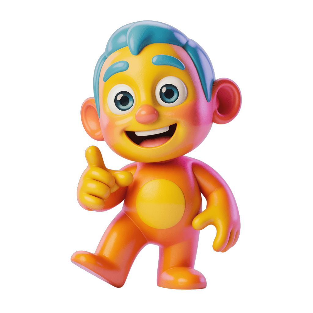 Happy cartoon monkey toy figure giving thumbs up isolated transparent background PNG - transparent background