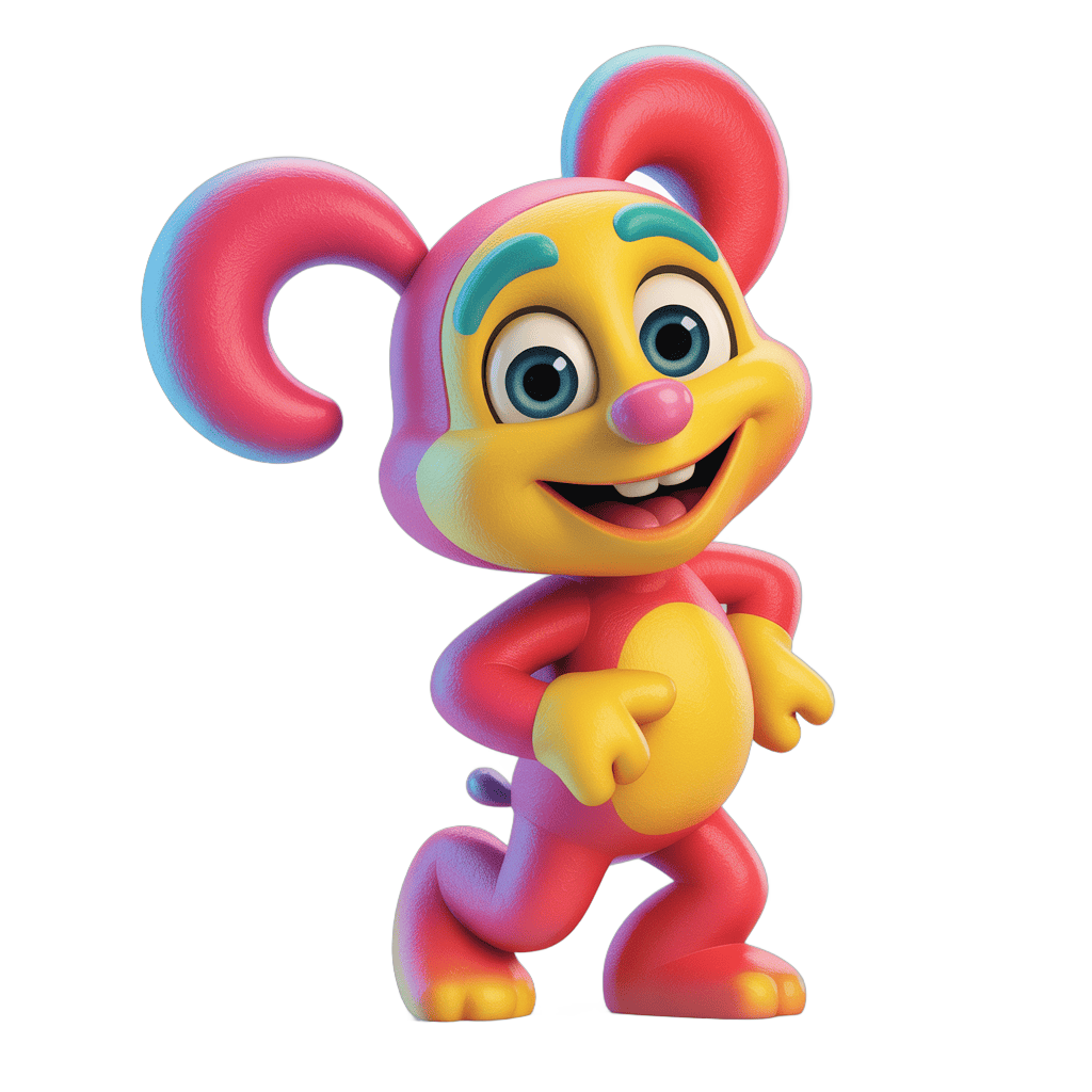 Happy cartoon rabbit character with colorful ears and arms waving cheerfully PNG - transparent background