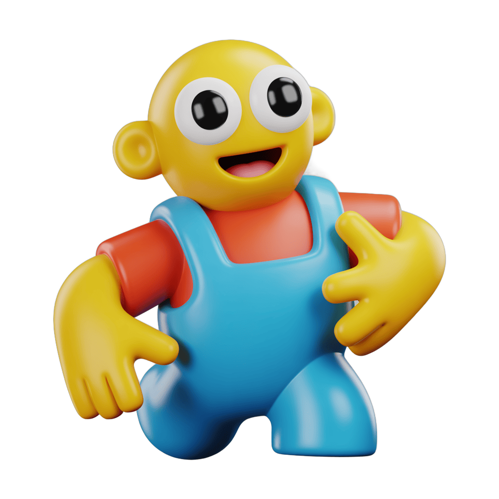 Happy cartoon robot character in overalls waving for cheerful digital illustrations PNG - transparent background