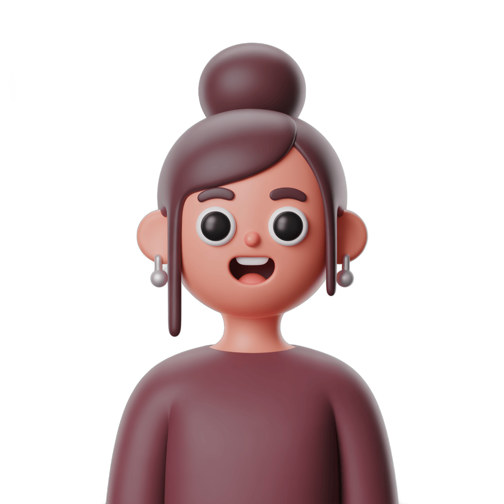 Happy cartoon woman with bun hairstyle isolated transparent background clipart graphic PNG - transparent background