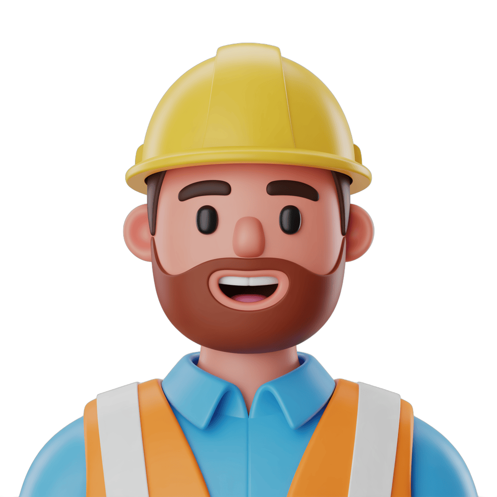Happy construction worker with safety helmet and reflective vest for project team graphics PNG - transparent background