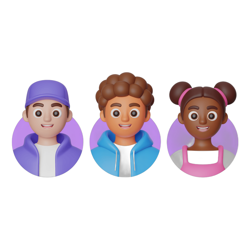 Happy diverse cartoon characters in casual sportswear for educational and marketing materials PNG - transparent background