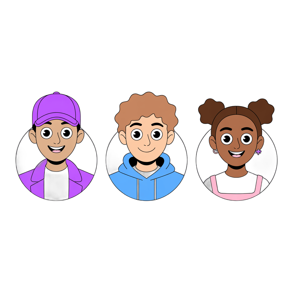 Happy diverse children avatars clipart for educational apps and children's website design PNG - transparent background