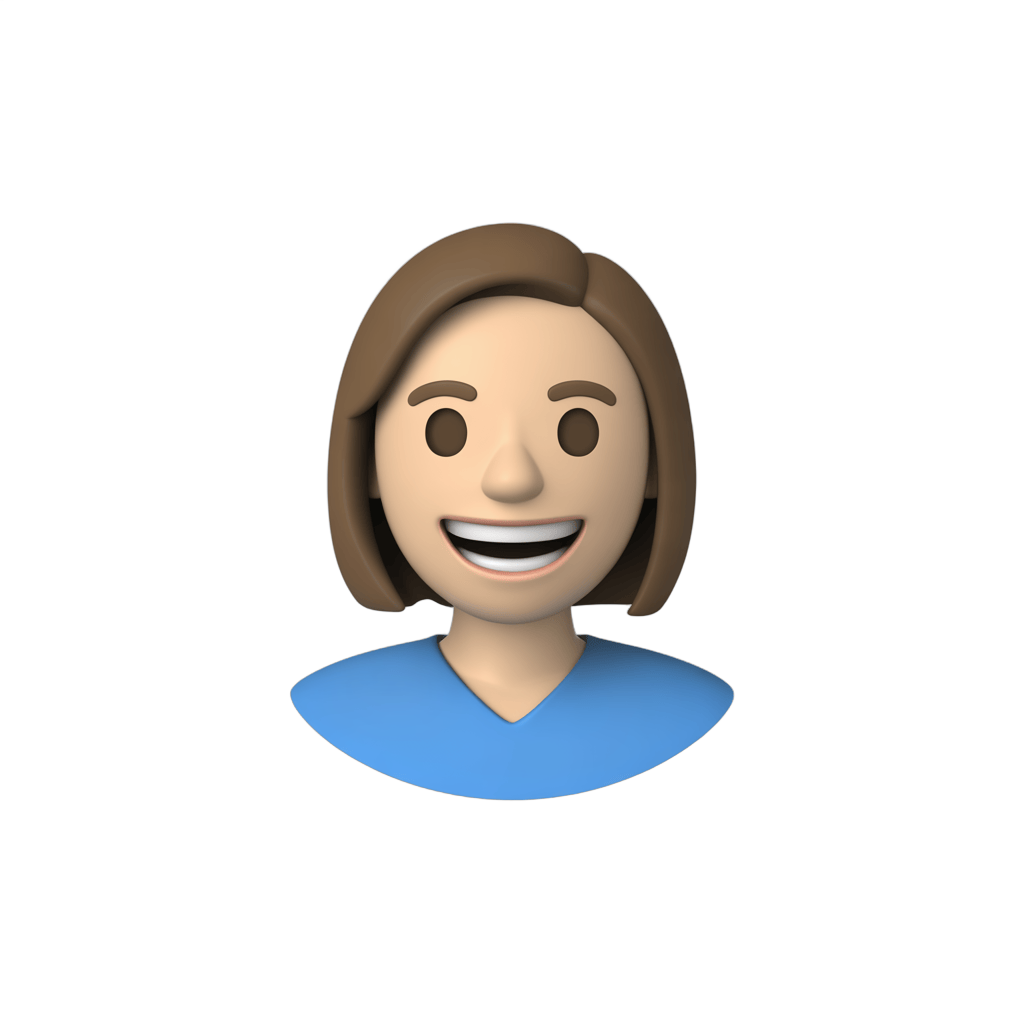 Happy smiling woman with short brown hair in blue shirt isolated clipart graphic element PNG - transparent background