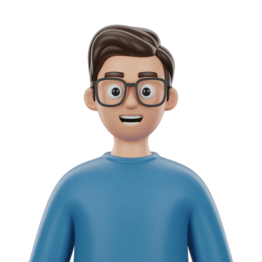 Happy young man with glasses wearing blue shirt isolated transparent background clipart PNG - transparent background