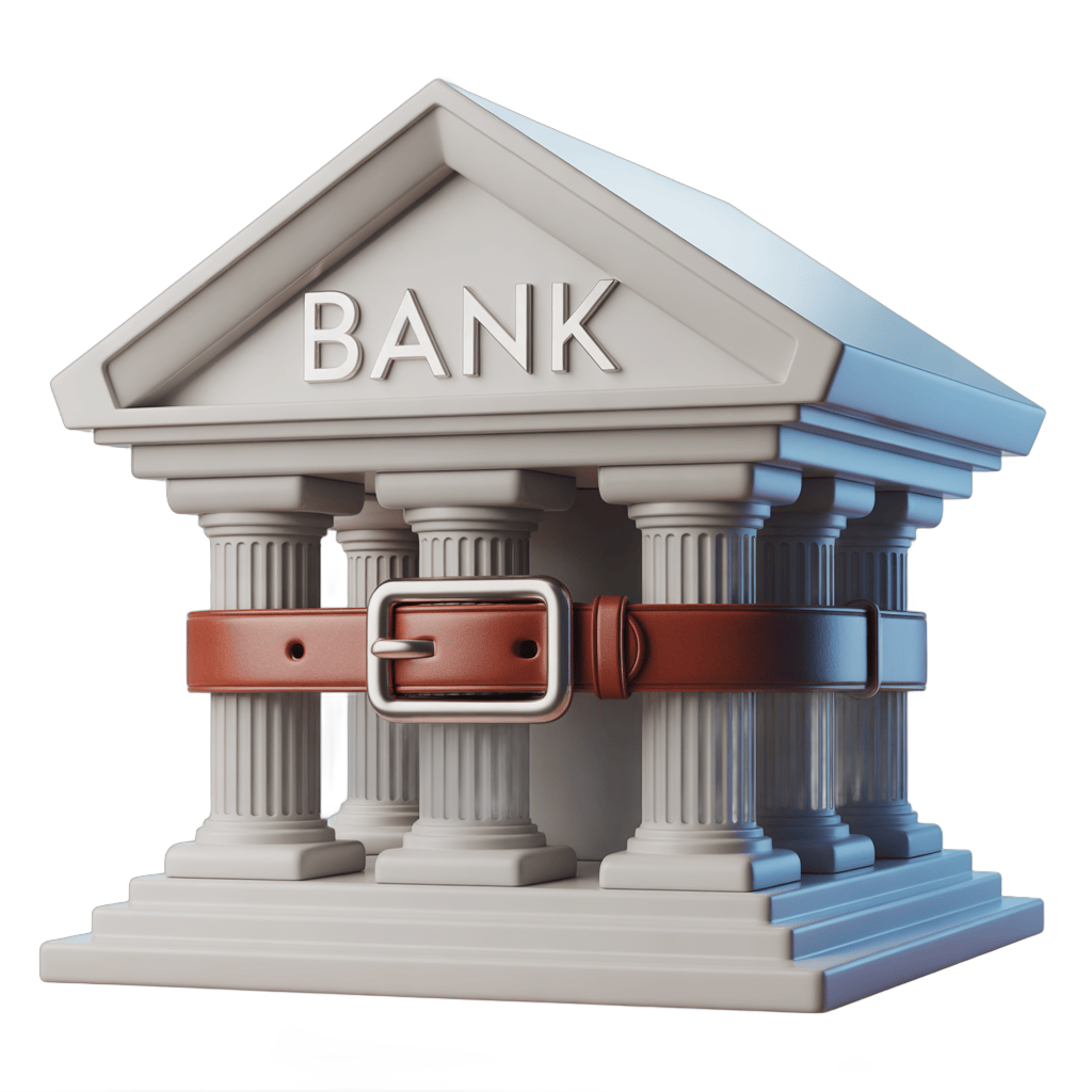 Isolated 3d bank building clipart with belt graphic element for financial presentations and branding PNG - transparent background
