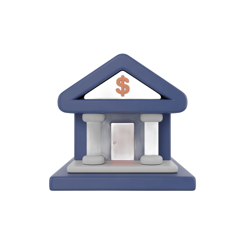 Isolated 3d bank building clipart with dollar sign symbol for financial business presentations and websites PNG - transparent background