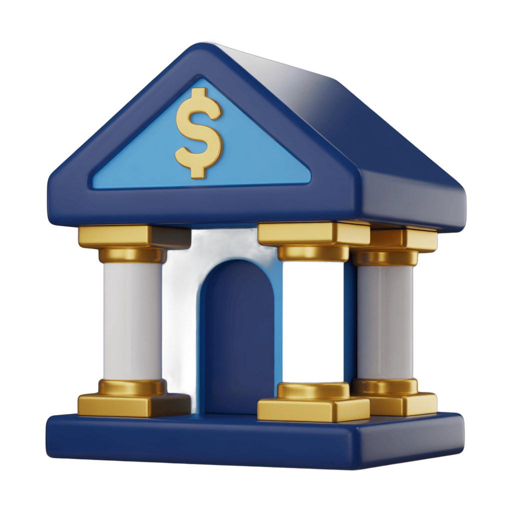 Isolated 3d bank building clipart with dollar sign symbol for financial business presentations and websites PNG - transparent background