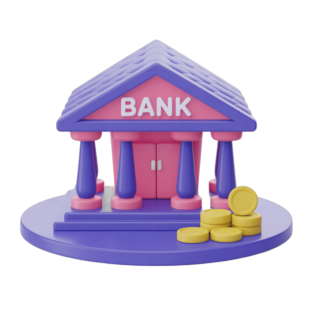 Isolated 3d bank building clipart with gold coins for financial presentations and business graphics PNG - transparent background