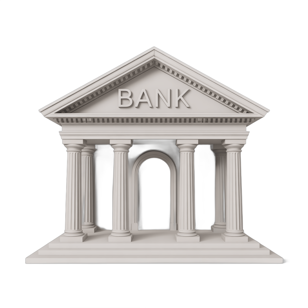 Isolated 3d bank building illustration clipart graphic element for financial business presentations PNG - transparent background