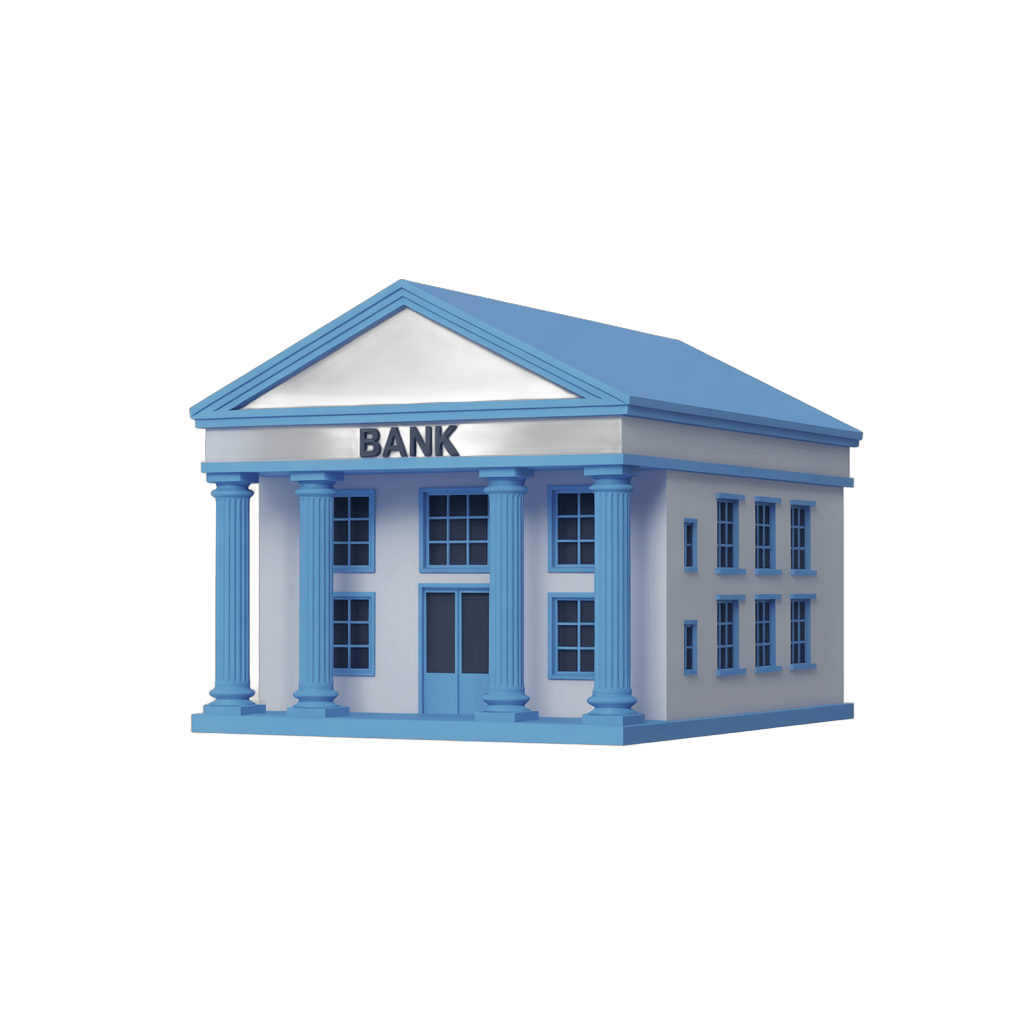 Isolated 3d bank building illustration clipart graphic element for financial business presentations PNG - transparent background