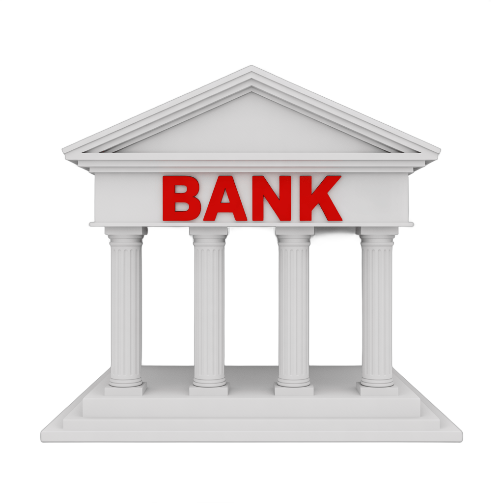 Isolated 3D bank building illustration with classical columns for financial presentations and branding PNG - transparent background